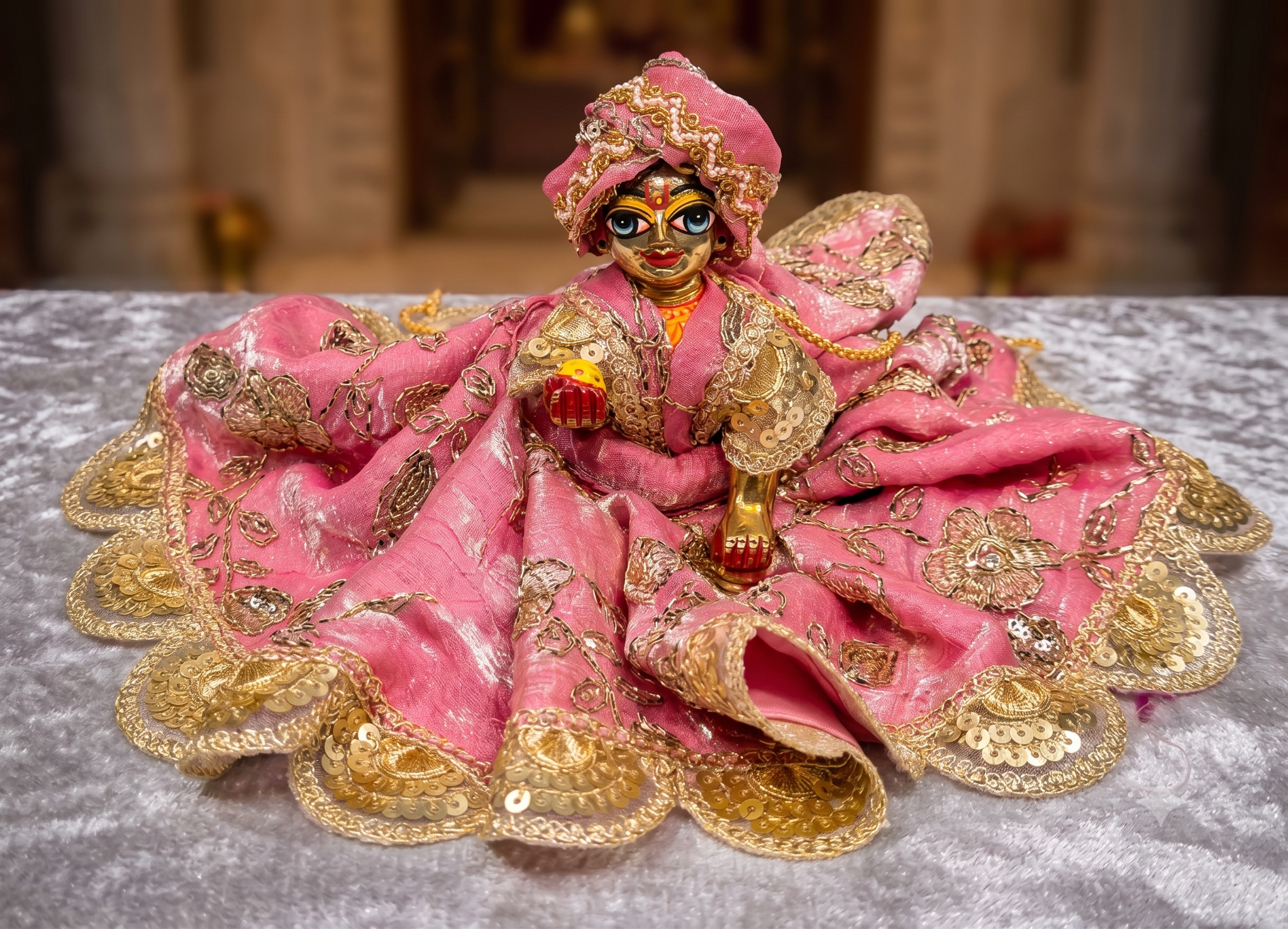 Designer Fendi Laddu Gopal Poshak & Pagdi - Without Buckram (Baby Pink)