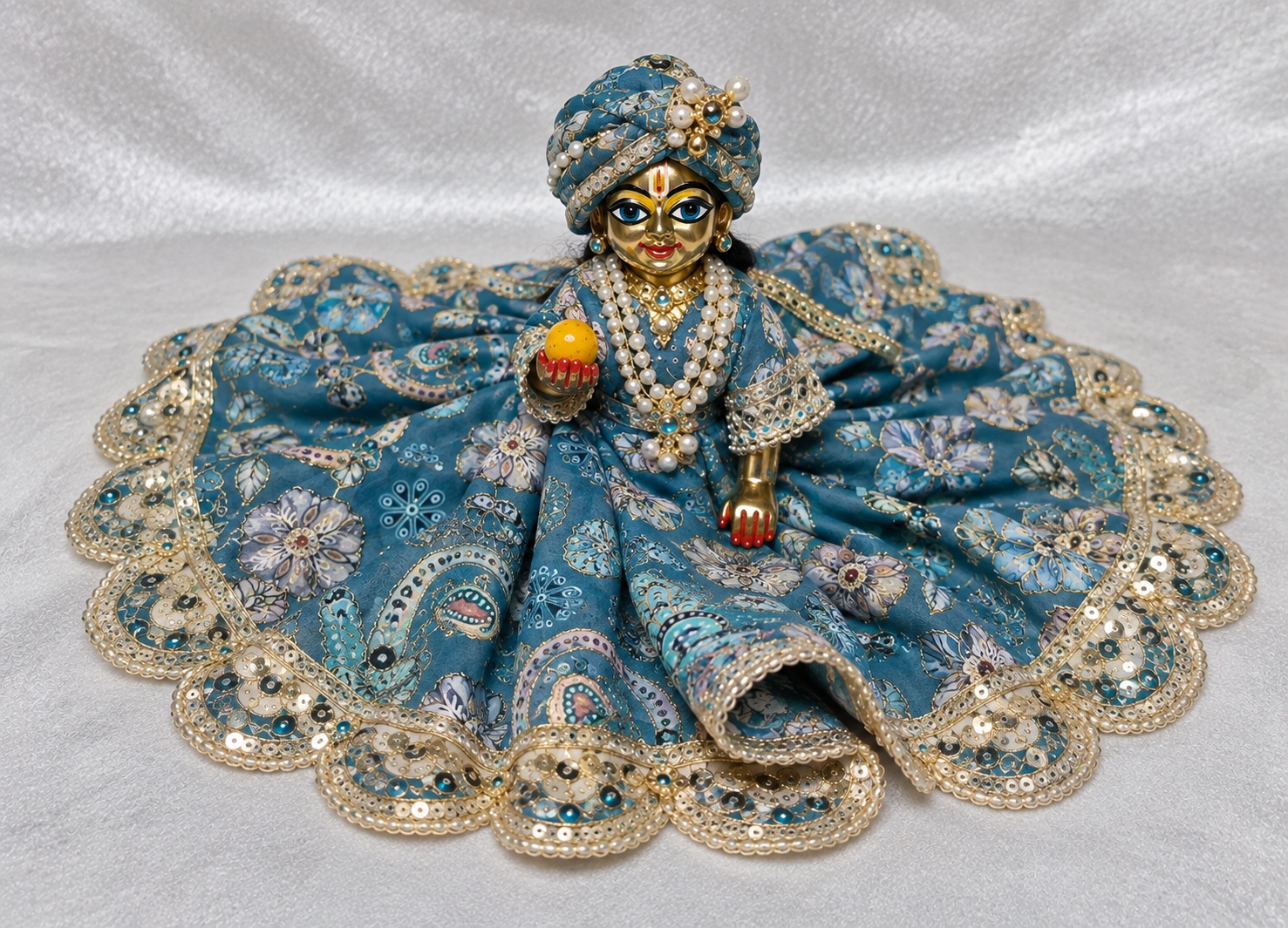 Laddu Gopal Designer Blue Floral Dress – Without Buckram | Pre-Order