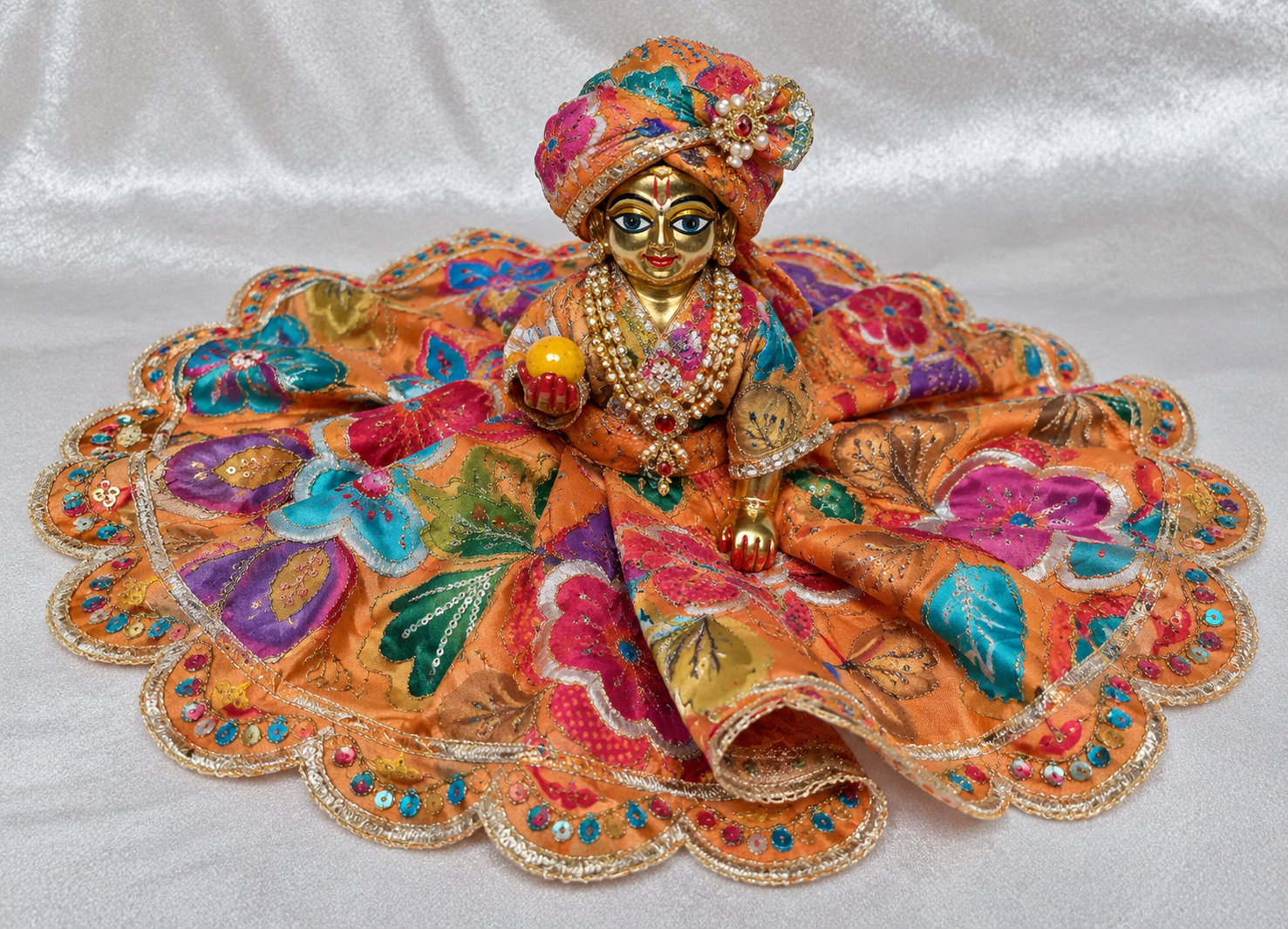 Laddu Gopal Orange Multicolor Floral Dress – Without Buckram | Pre-Order