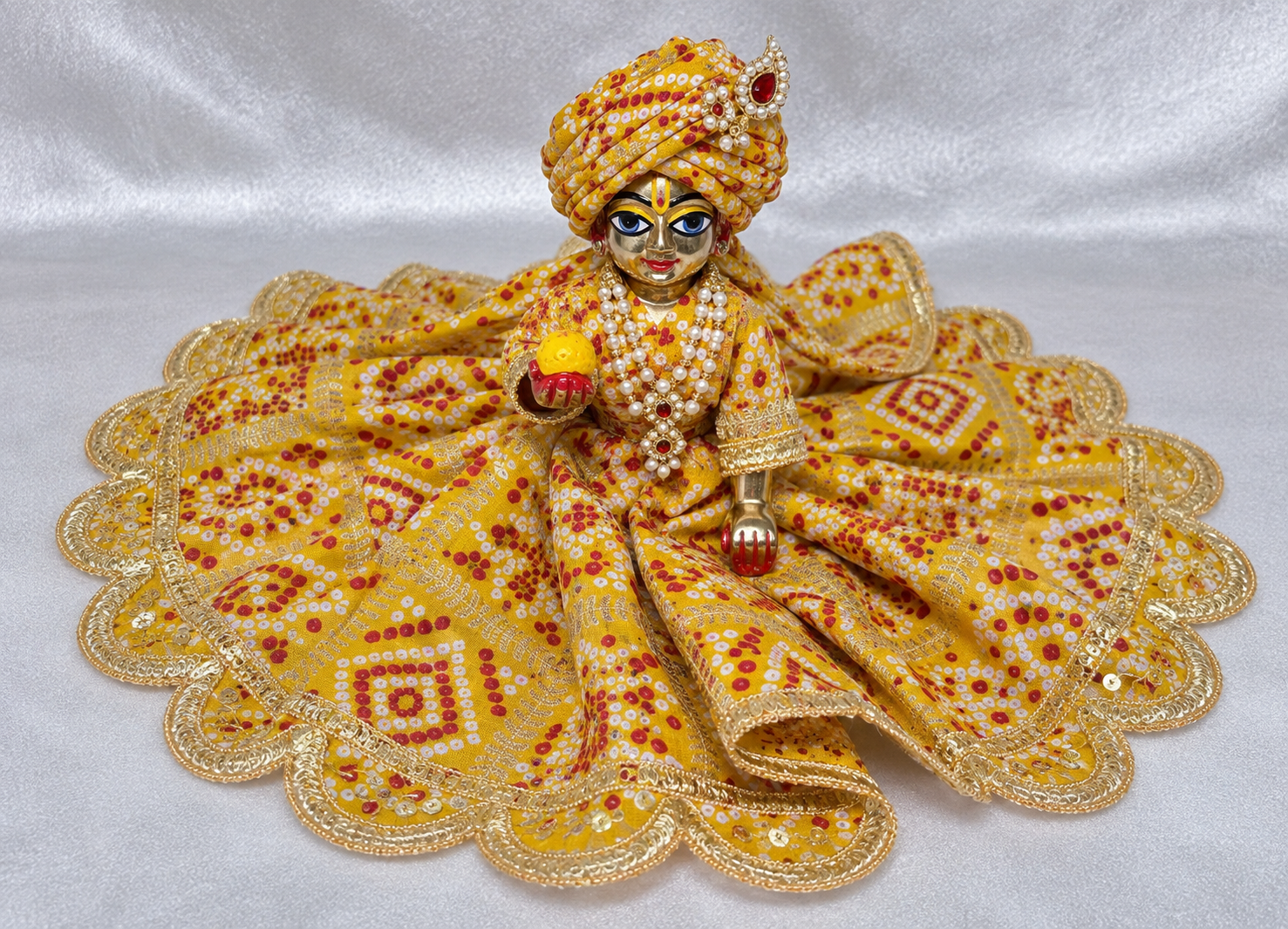 Laddu Gopal Yellow Bandhani Print Dress – Without Buckram | Pre-Order