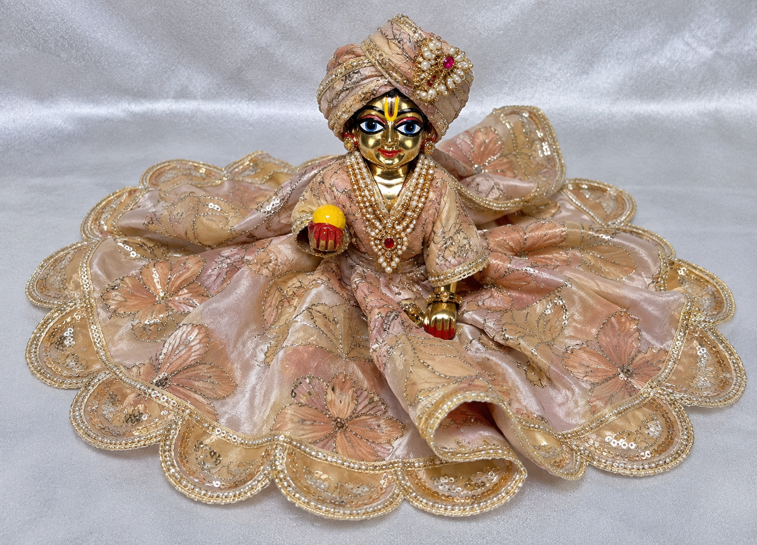 Laddu Gopal Peach Floral Designer Dress – Without Buckram | Pre-Order