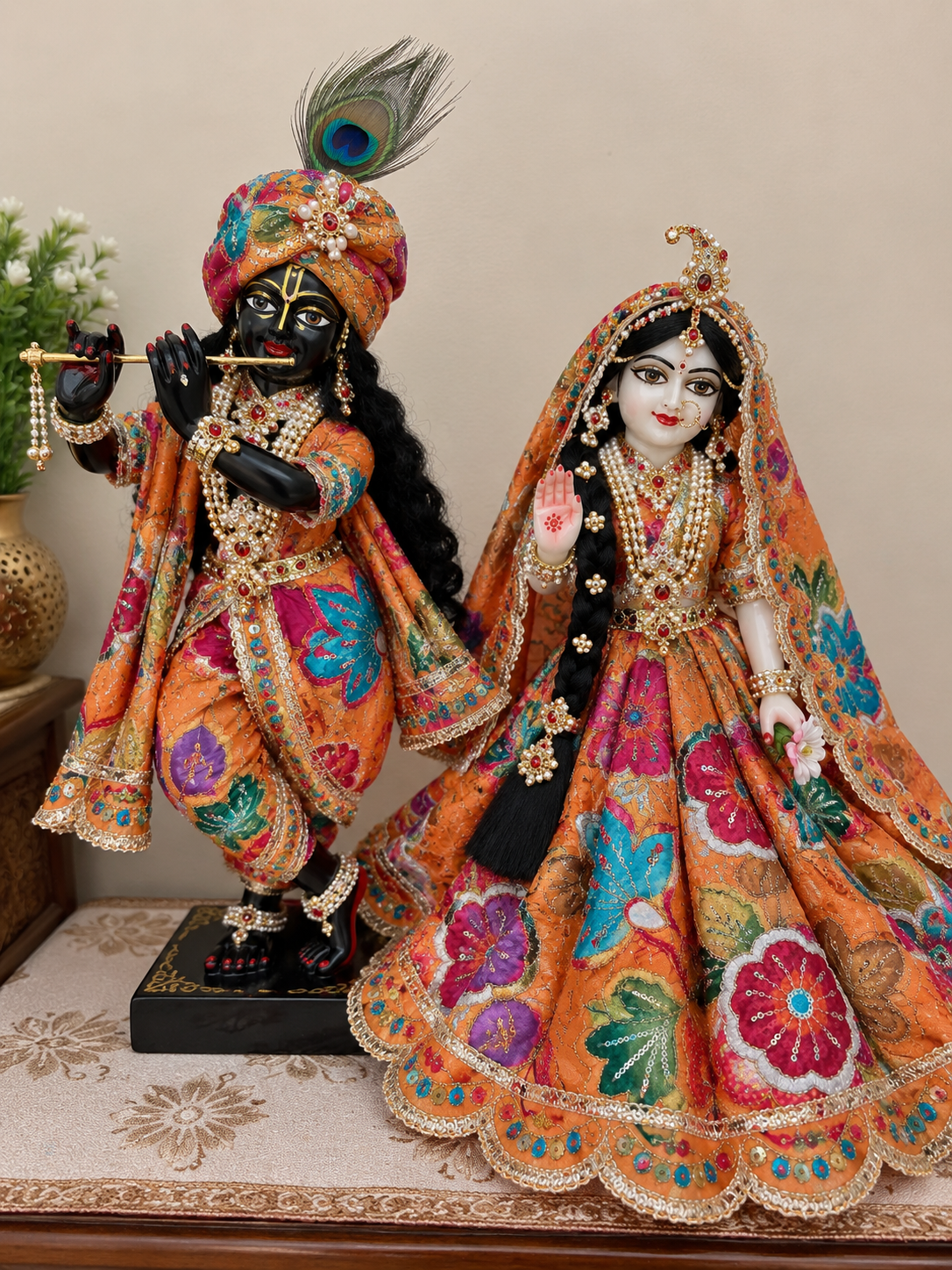 Radha Krishna Orange Multicolor Floral Dress Set – Without Buckram | Pre-Order