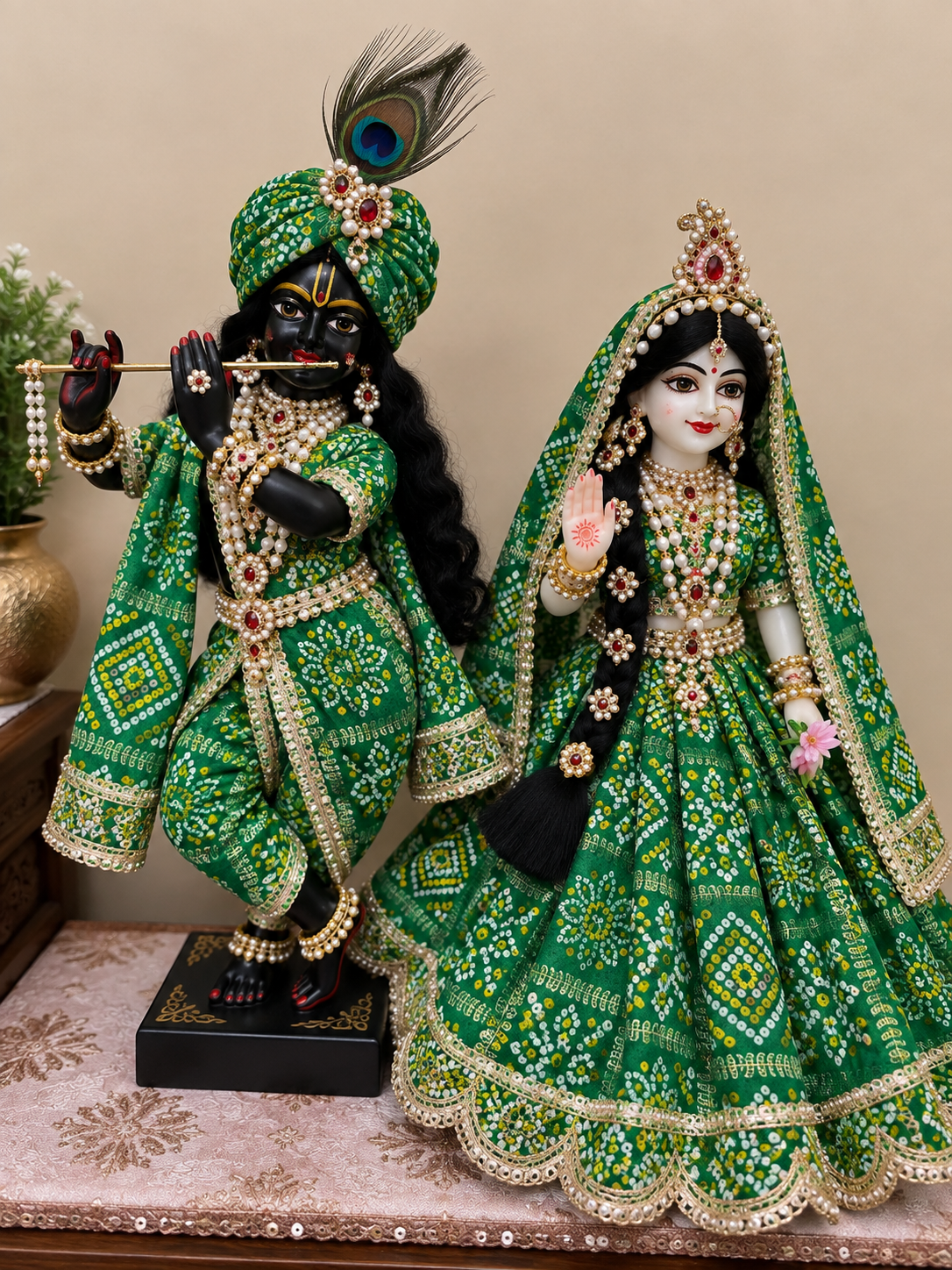 Radha Krishna Green Bandhani Dress Set – Without Buckram
