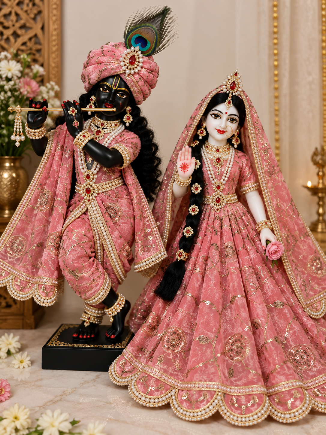 Radha Krishna Pink Designer Dress Set – Without Buckram