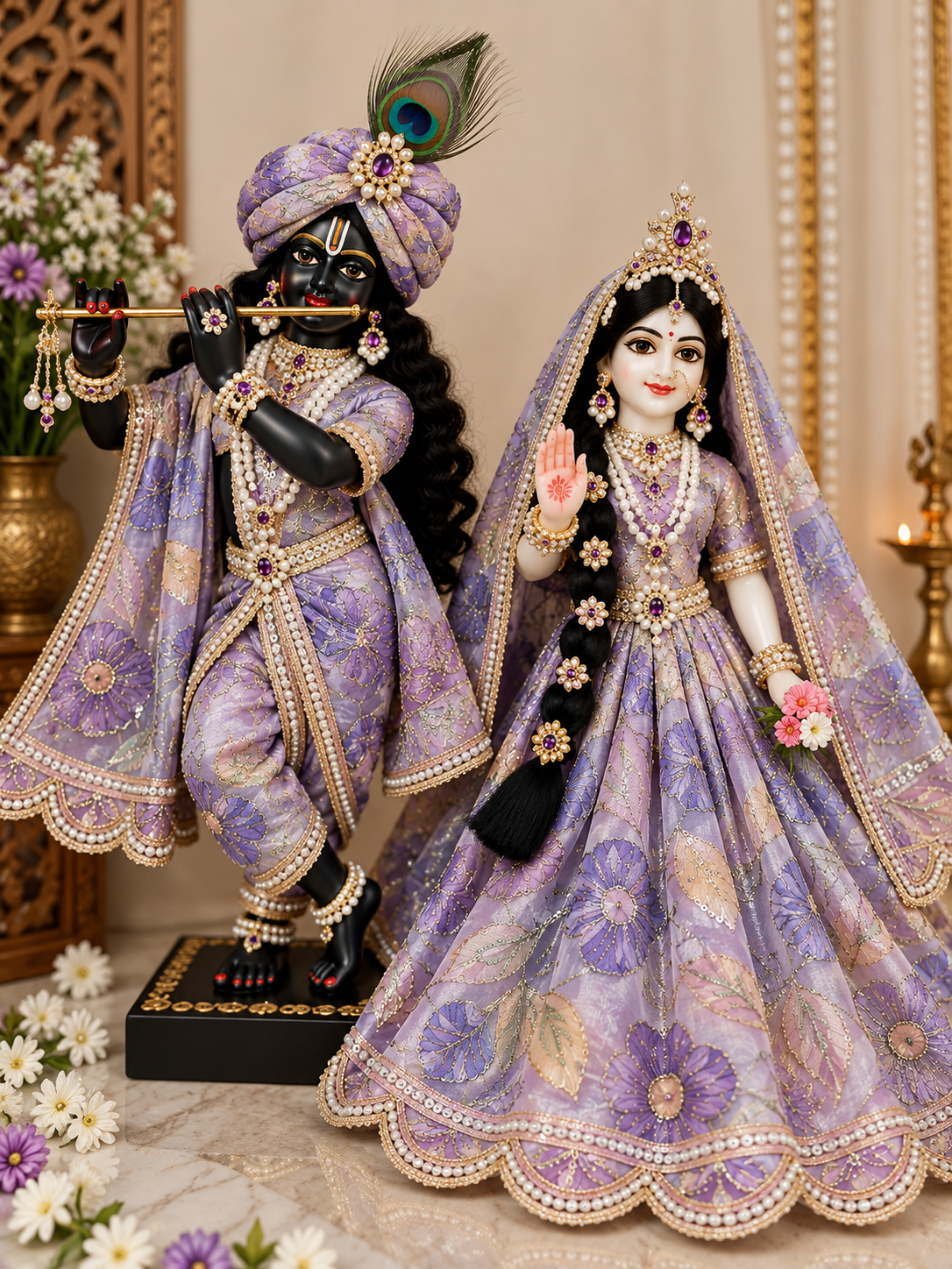 Radha Krishna Lavender Floral Designer Dress Set – Without Buckram
