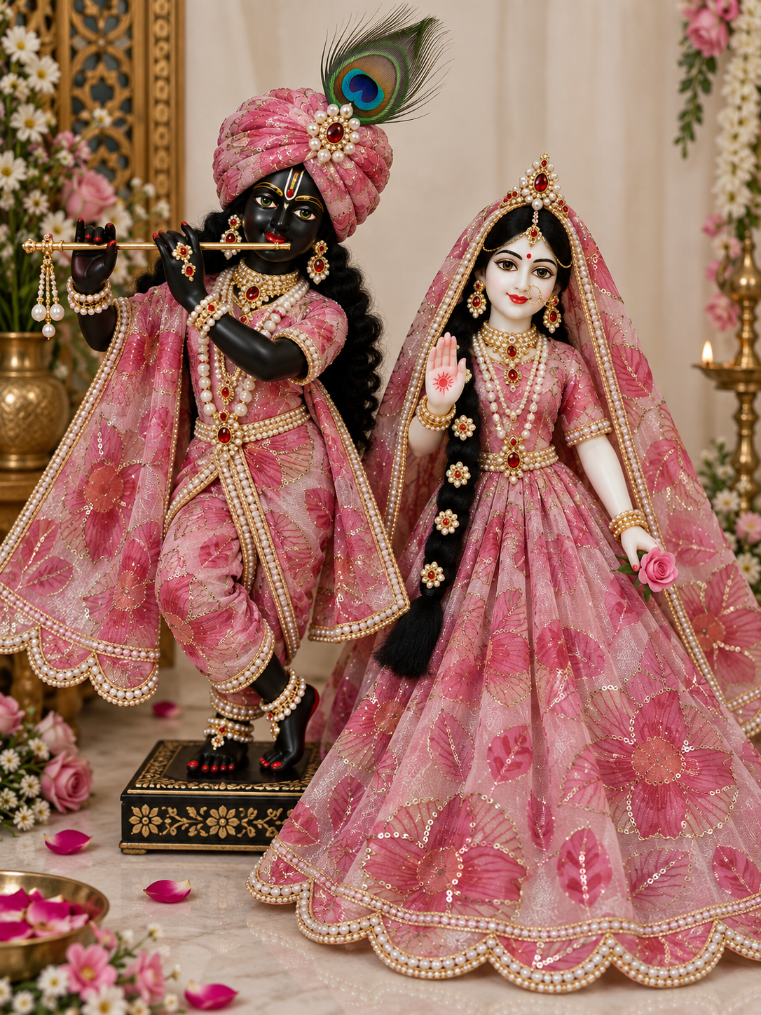 Radha Krishna Rose Pink Floral Dress Set – Without Buckram