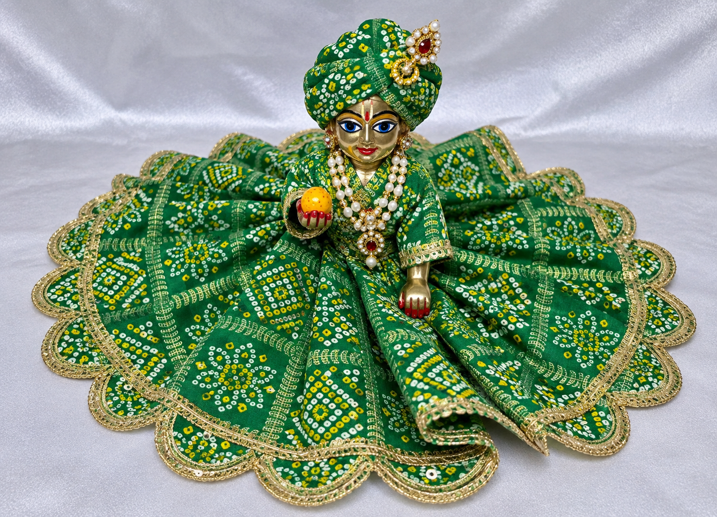 Laddu Gopal Green Bandhani Poshak – Without Buckram | Pre-Order