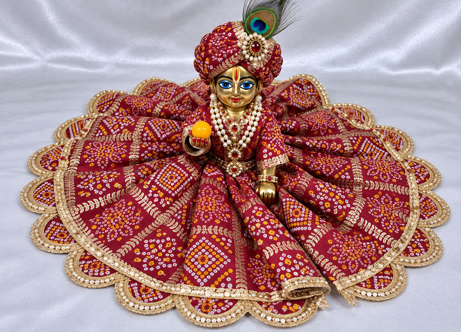Laddu Gopal Maroon Bandhani Poshak – Without Buckram | Pre-Order